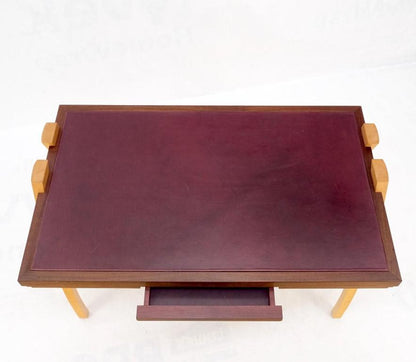Low Profile One Drawer Mid-Century Modern Burgundy Leather Top Blonde Desk Mint!
