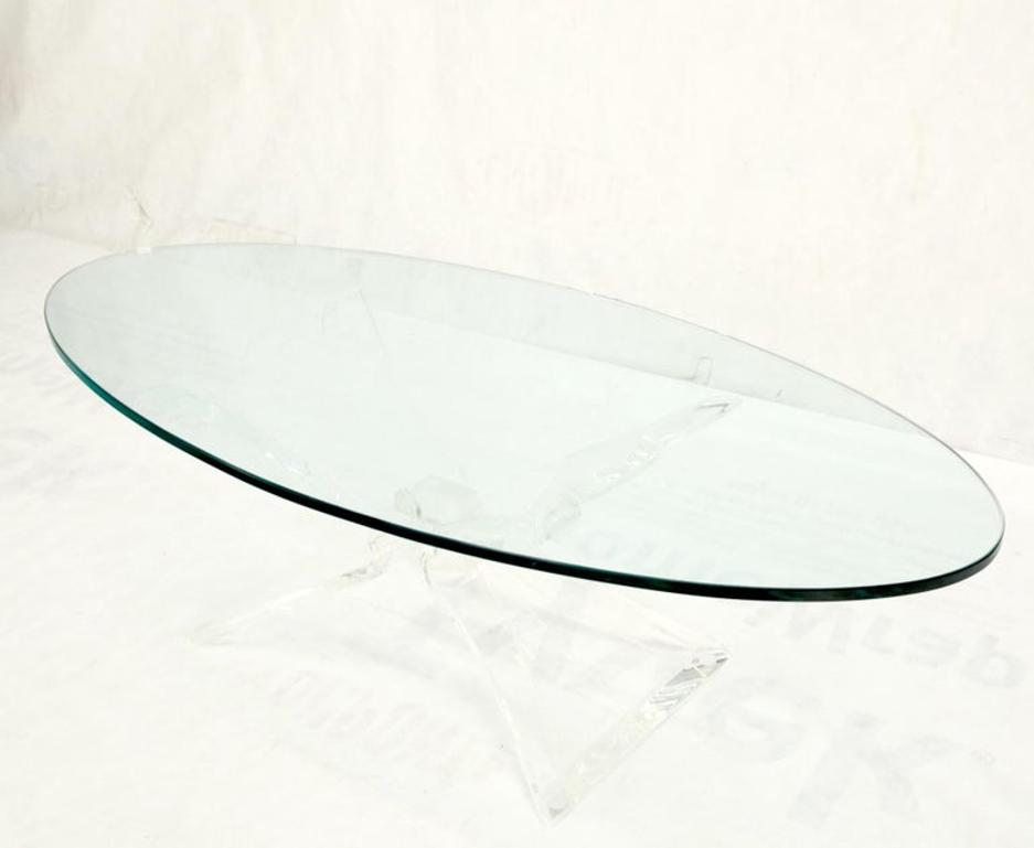 Lucite Bow Tie Butterfly Wing Shape Base Oval Glass Top Mid Century Coffee Table