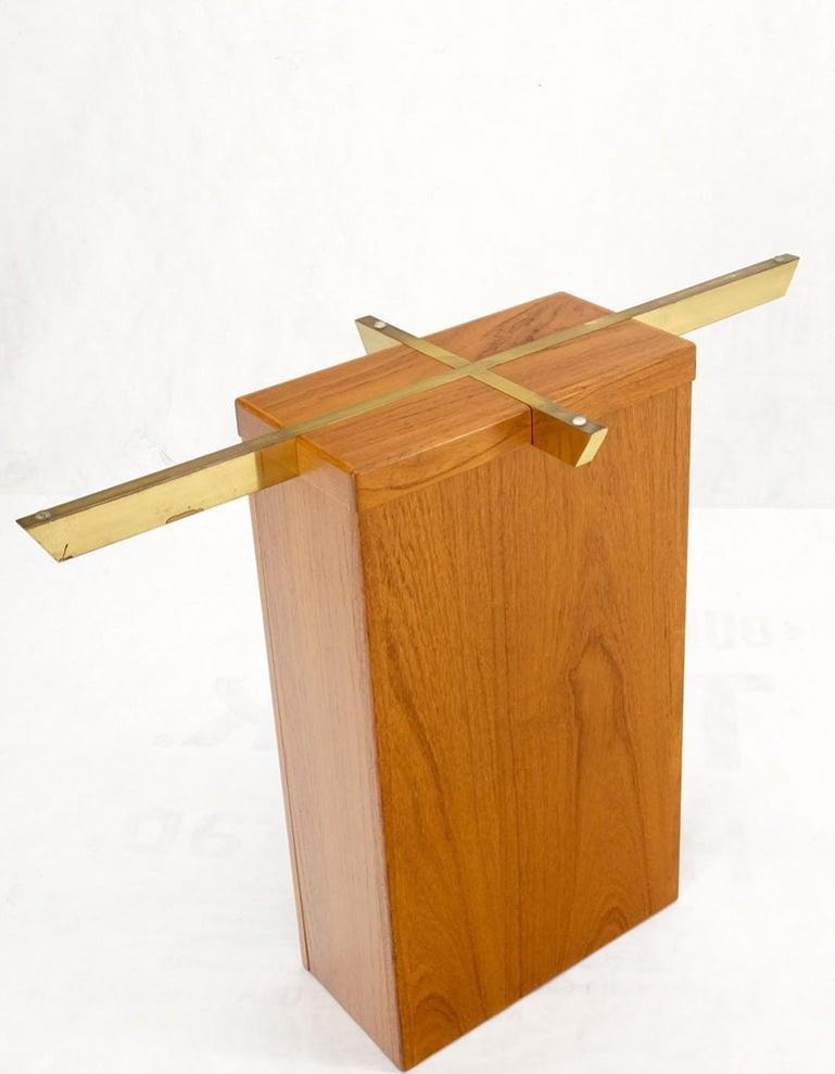 Danish Mid-Century Modern Teak Brass Glass Top Pedestal Base Console Sofa Table