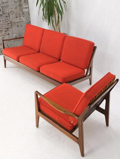 Danish Mid-Century Modern Walnut Lounge Chair Settee Loveseat Couch Sofa Set