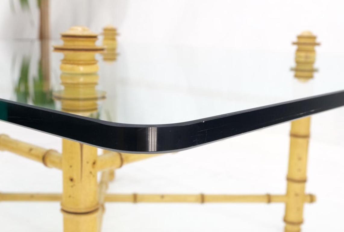 Faux Bamboo Glass Wide Rectangle Coffee Table Hollywood Regency Mid Century