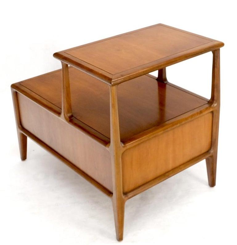 Henredon Solid Walnut Sculptural Two Tier One Drawer Step Side Table