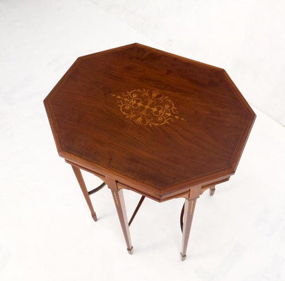 Very Ornate Delicate Lines Walnut Inlay Stretched Hexagon Lamp Side Table Mint