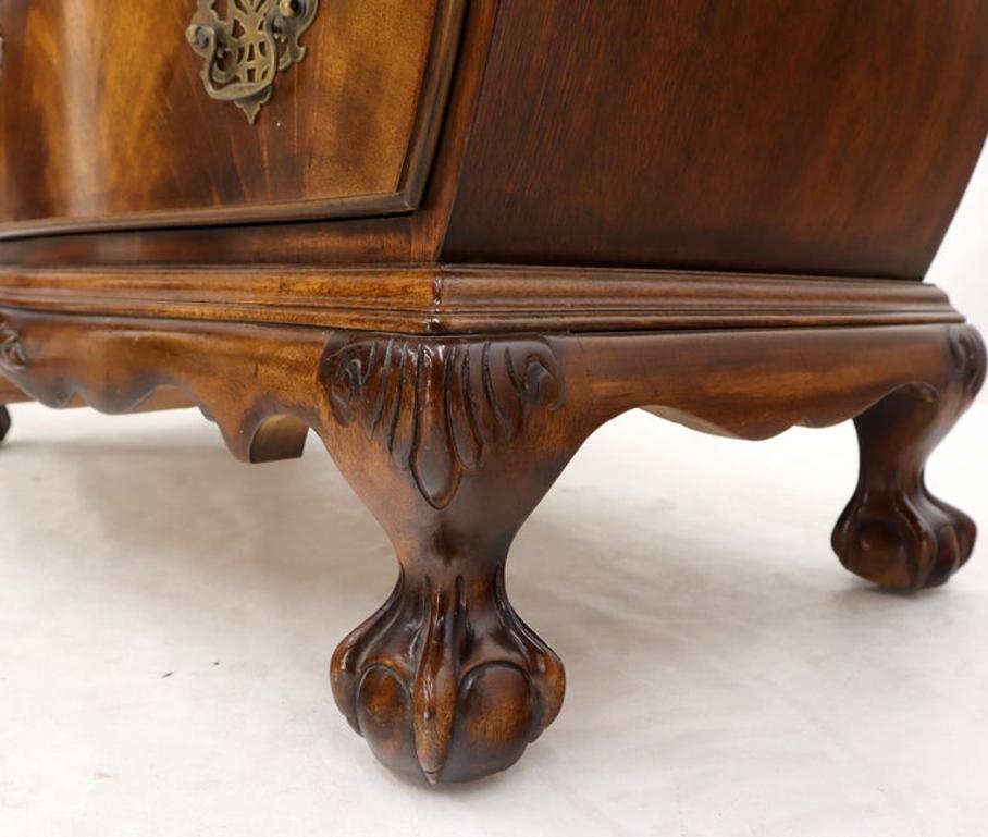 Carved Ball and Claw Feet Flame Mahogany Book Matched Dresser Bachelor Chest