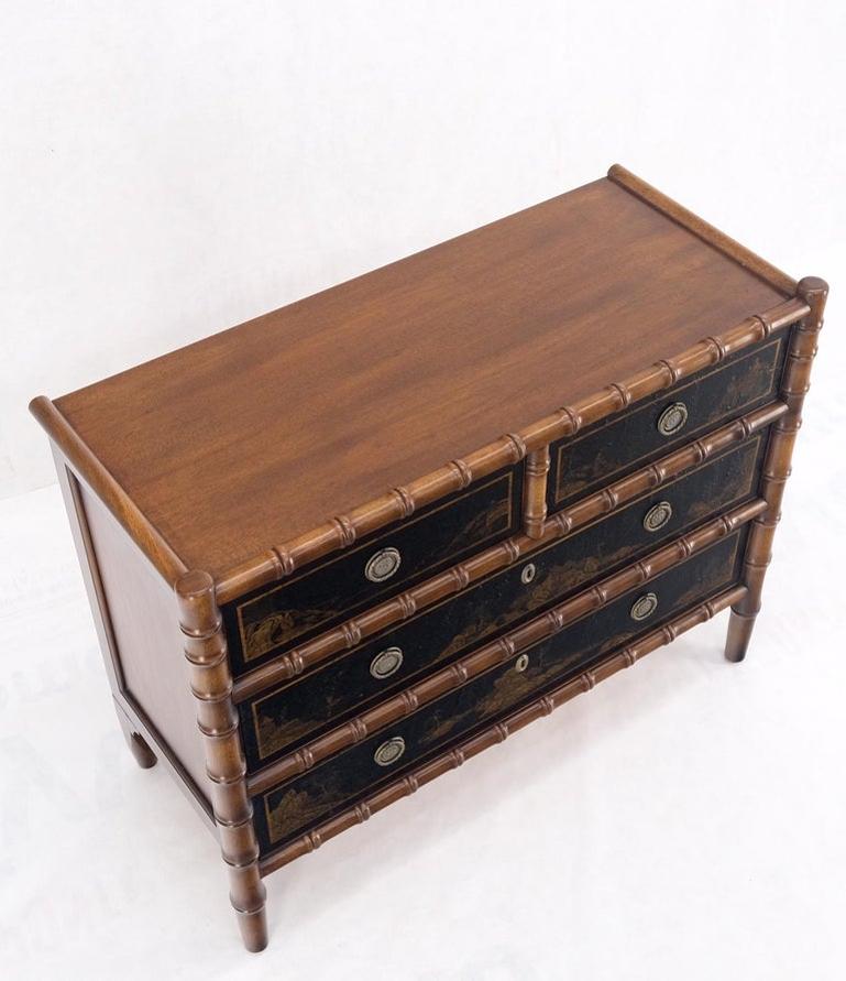 Asian Motive Scene Drawer Decorated Faux Bamboo 4 Drawers Dresser Bachelor Chest