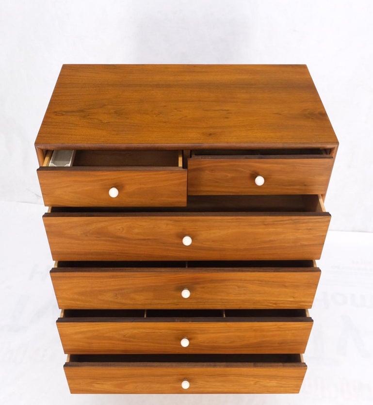 Mid Century 6 Drawers Walnut High Chest Dresser W/ Porcelain Ball Pulls Mint!