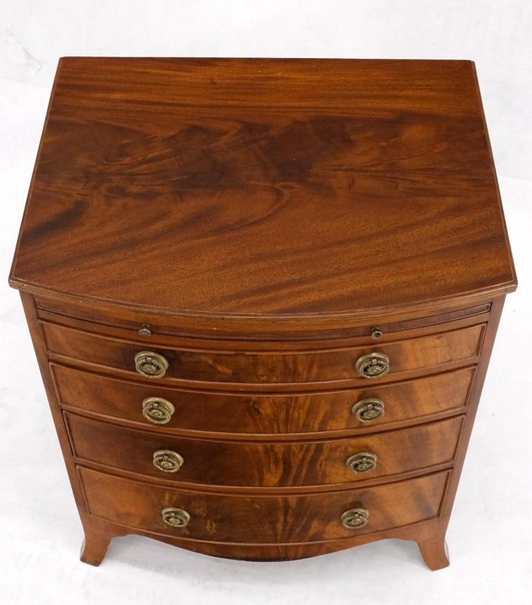 Antique 19th Century 4 Drawers Pull Out Tray Flame Mahogany Bachelor Chest Brass