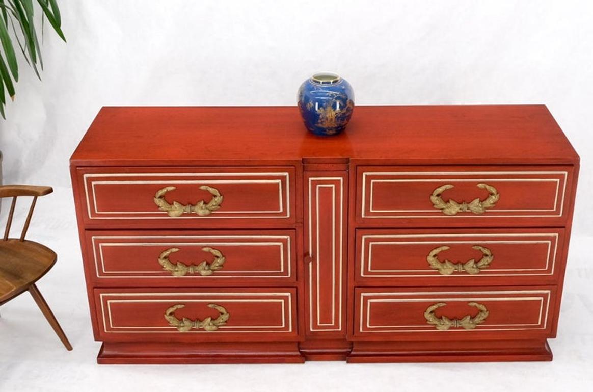 Directoire Style Blood Tomato Red Lacquer Super Heavy Solid Brass Pulls Dresser