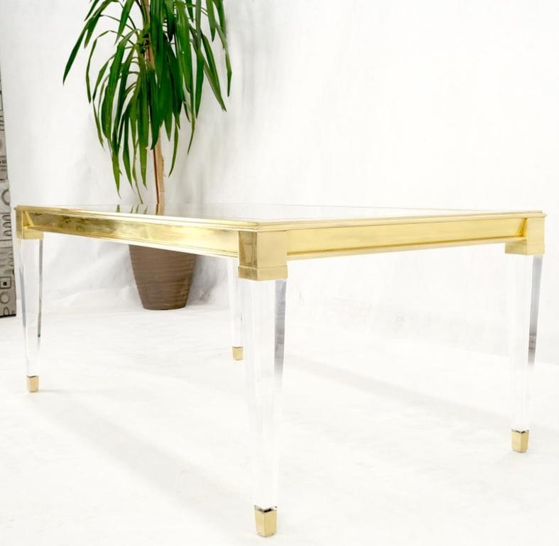 Large Mid Century Modern c.1970's Lucite Brass Glass Top Rectangle Coffee Table