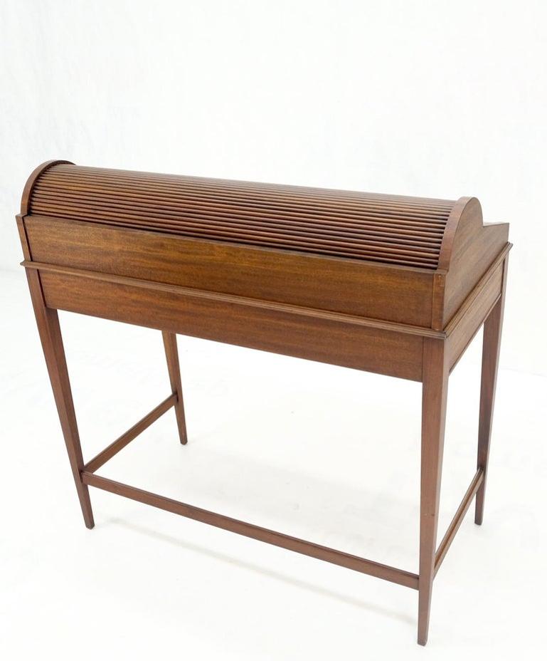 Petit Roll Top Mahogany Mechanical Desk Writing Table Tapered Legs Mid Century