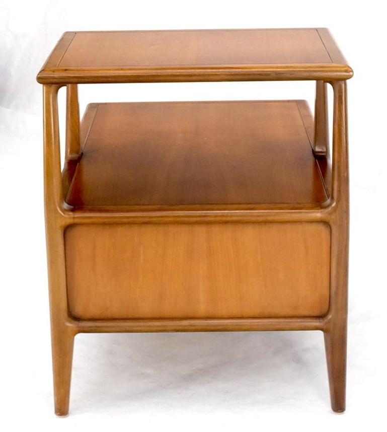 Henredon Solid Walnut Sculptural Two Tier One Drawer Step Side Table