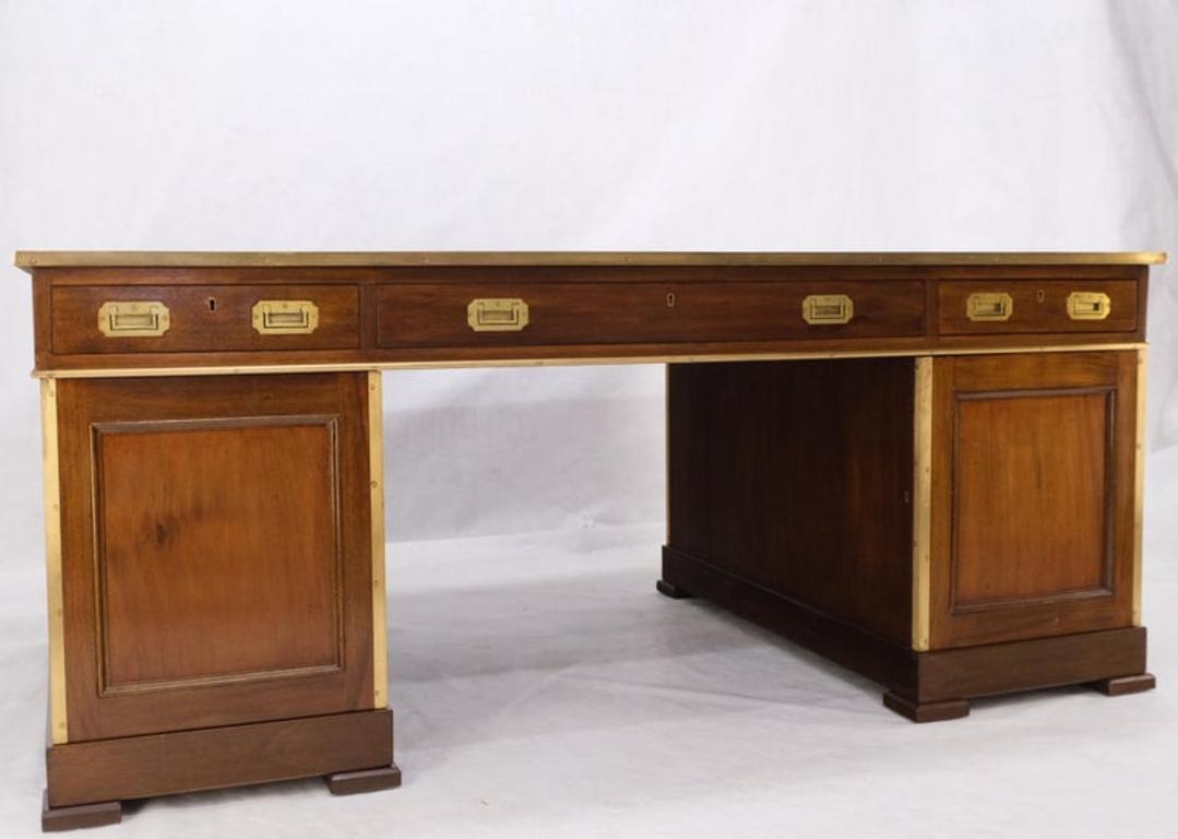 Stunning Large Oversize Leather Top Two Pedestal Campaign Partners Desk Table