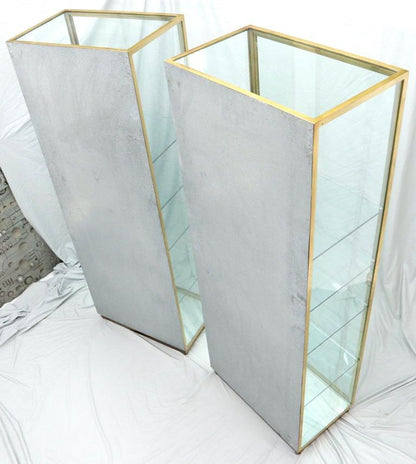Pair of Solid Brass Studio Made Cube Shape Showcases Cabinets Shelves