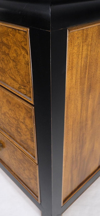 Burl Wood Black Ebonized Border 9 Drawers Long Dresser Credenza Brass Pulls Mint