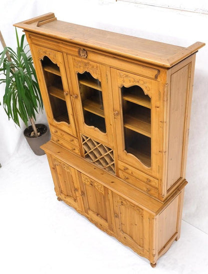 Country French Vintage Wine Rack Two-Piece Pine Step-Back Hutch