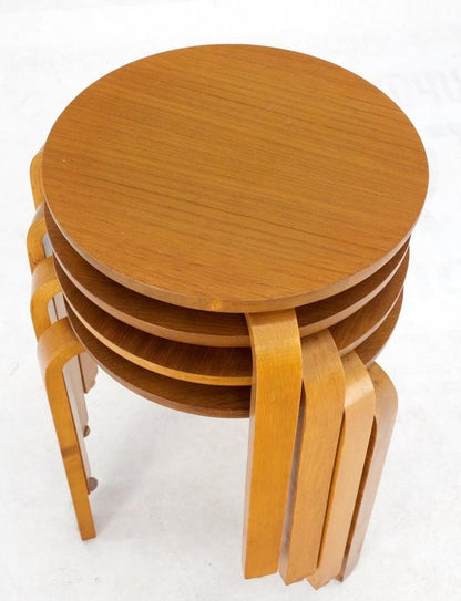 Set of 4 Alvar Aalto Round Birch Bent Leg Nesting Tables c.1950s Made in Sweden