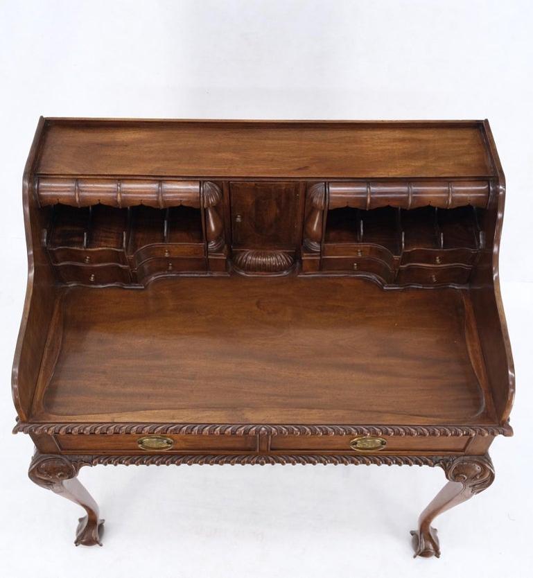 Mahogany Finely Carved Ball & Claw Console Writing Table Desk Two Drawers Rope