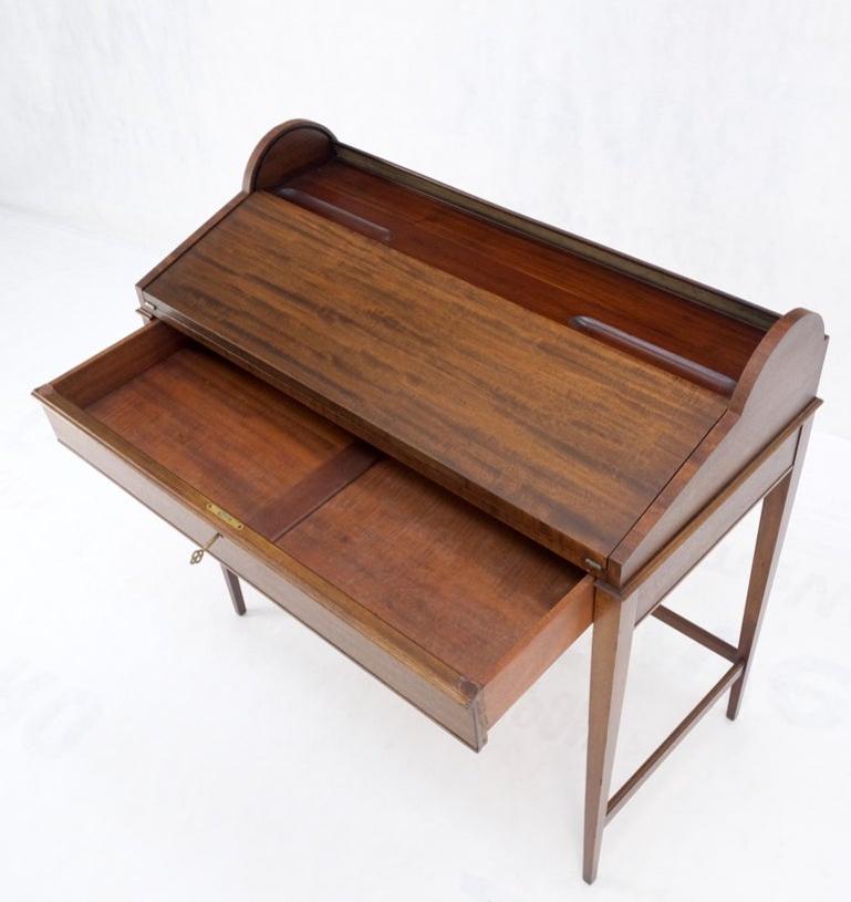 Petit Roll Top Mahogany Mechanical Desk Writing Table Tapered Legs Mid Century
