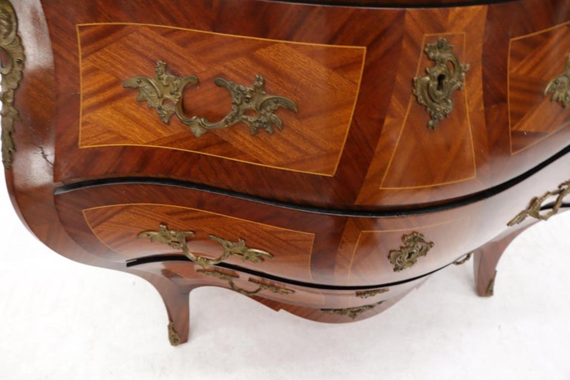 Bombe French Marble-Top Bronze Ormolu Louis XV Style 3 Drawers Dresser Commode
