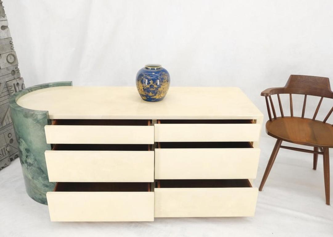 Two Part Side by Side Racetrack Buffed Lacquered Goatskin Dresser Credenza Mint!