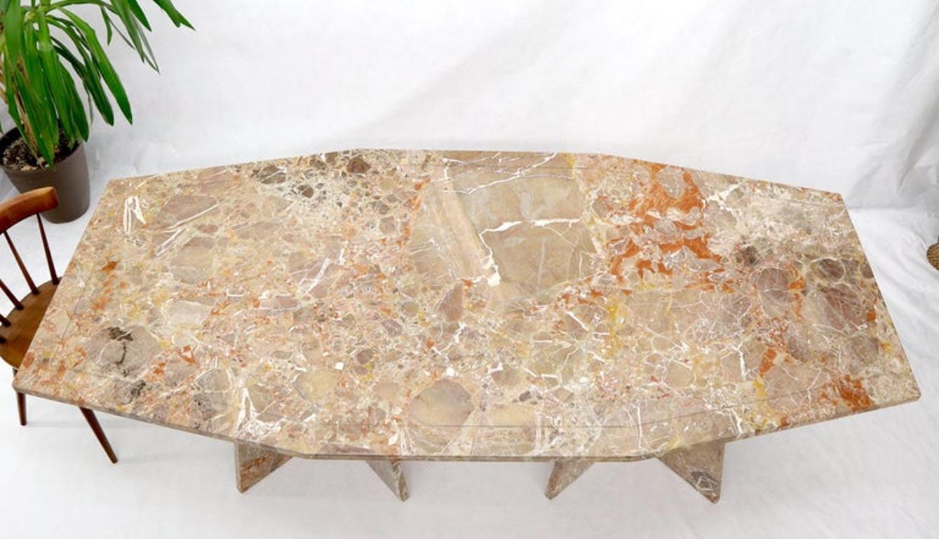 Large Marble Boat Shape Top Dining Conference Table on Cross Shape Bases