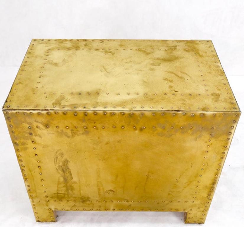 Sarreid Hollywood Regency Campaign Brass Clad Compact Chest of 3 Drawers Stand