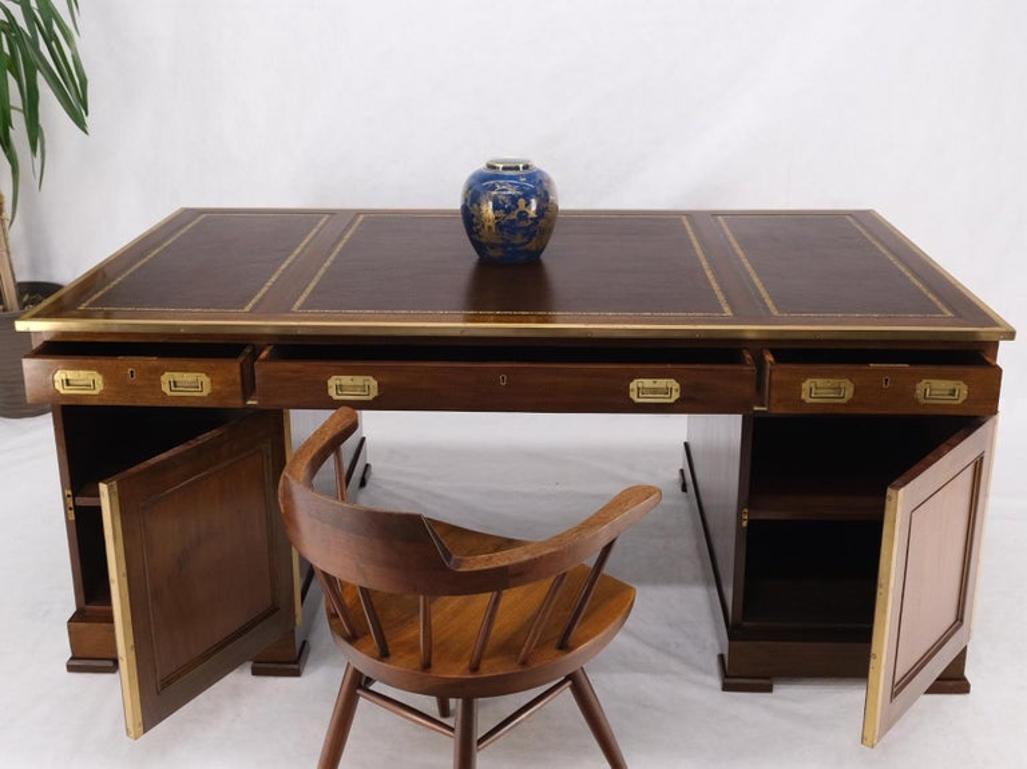 Stunning Large Oversize Leather Top Two Pedestal Campaign Partners Desk Table