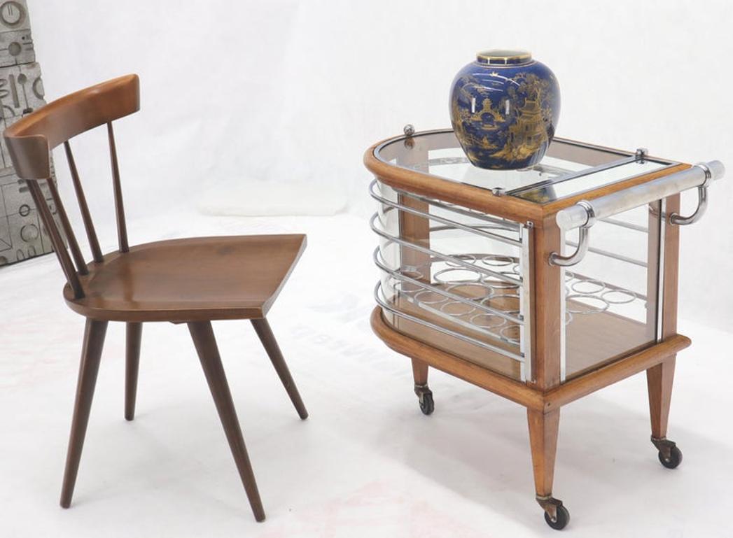 Art Deco Wood Chrome and Glass Serving Cart Bar on Wheels