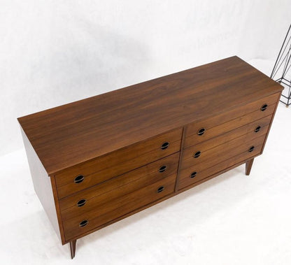 Danish Mid Century Modern 6 Drawers Walnut Double Dresser Credenza Round Pulls
