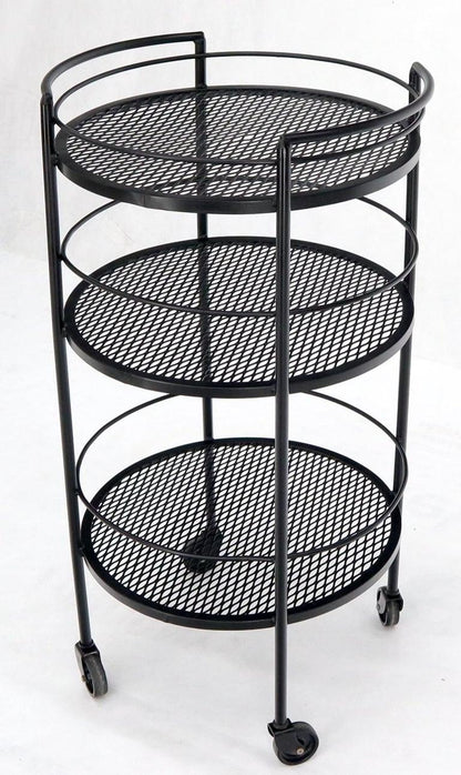 Round Three Tier Perforated and Wrought Iron Metal Serving Cart Tray