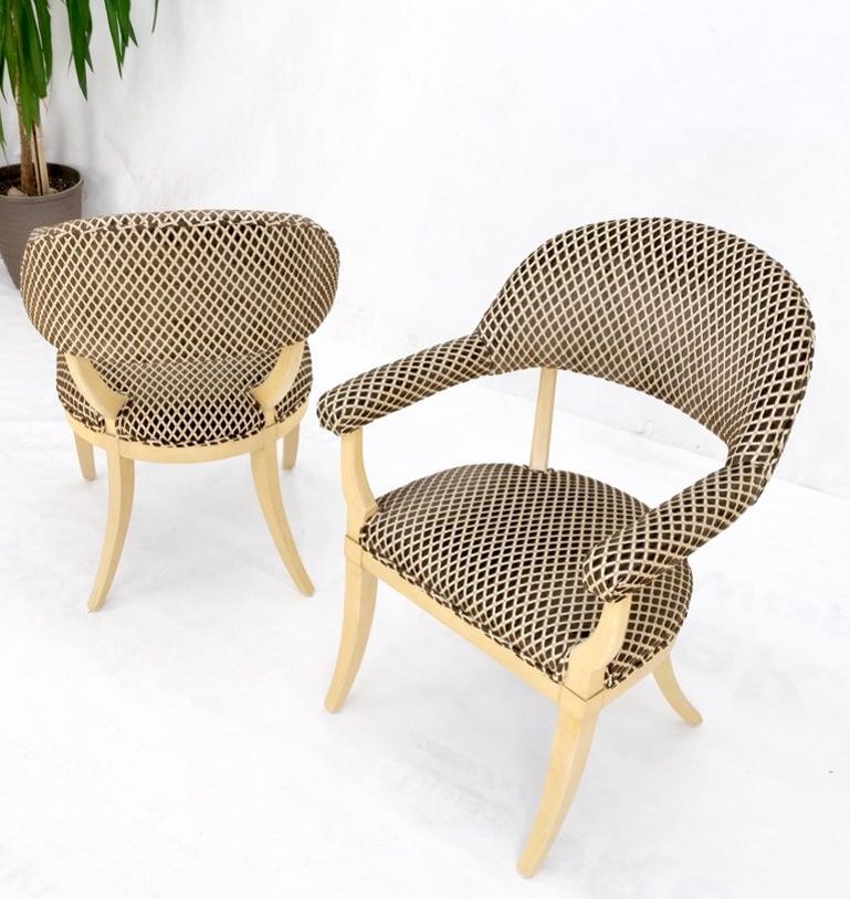 Pair Dimond Pattern Velvet Upholstery Barrel Shape Back Fireside Armchairs MINT!