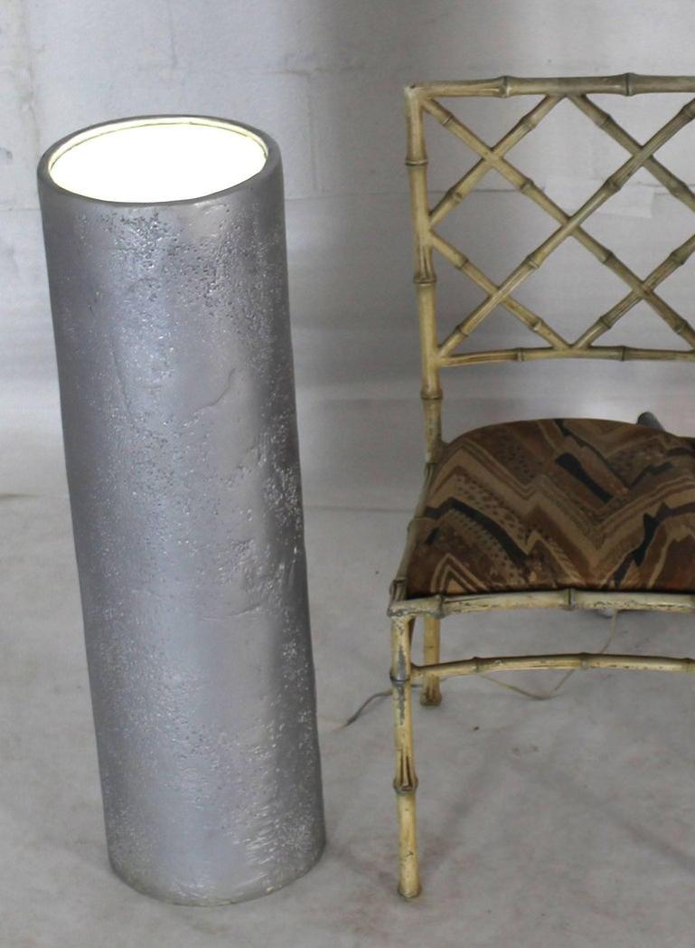 Pair of Round Cylinder Lighted Pedestals Stands