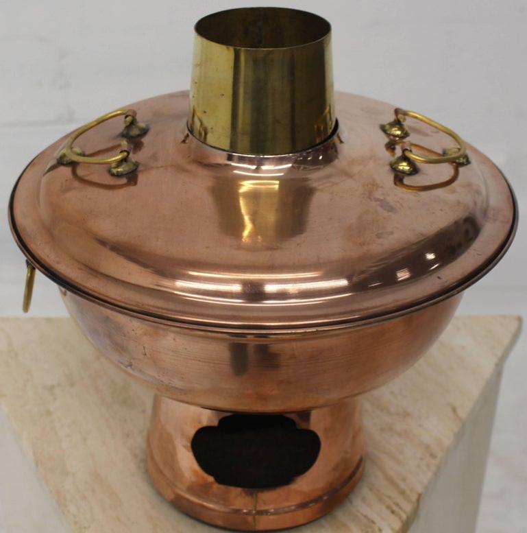 Copper and Brass Coal Burning Food Warmer Removable Chimney Samovar