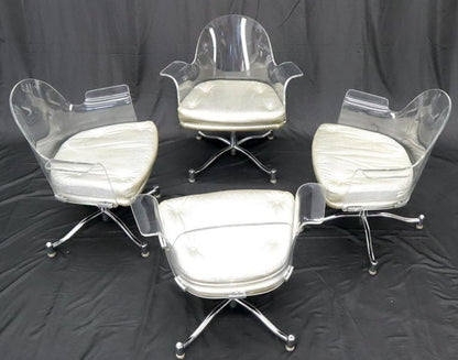 Set of 4 Bent Lucite Dining Chairs on Chrome Bases
