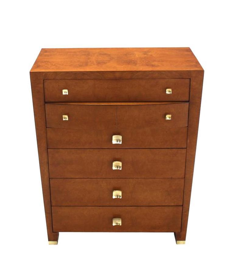 Mid Century Modern Burl Wood Walnut High Chest Dresser Art Deco