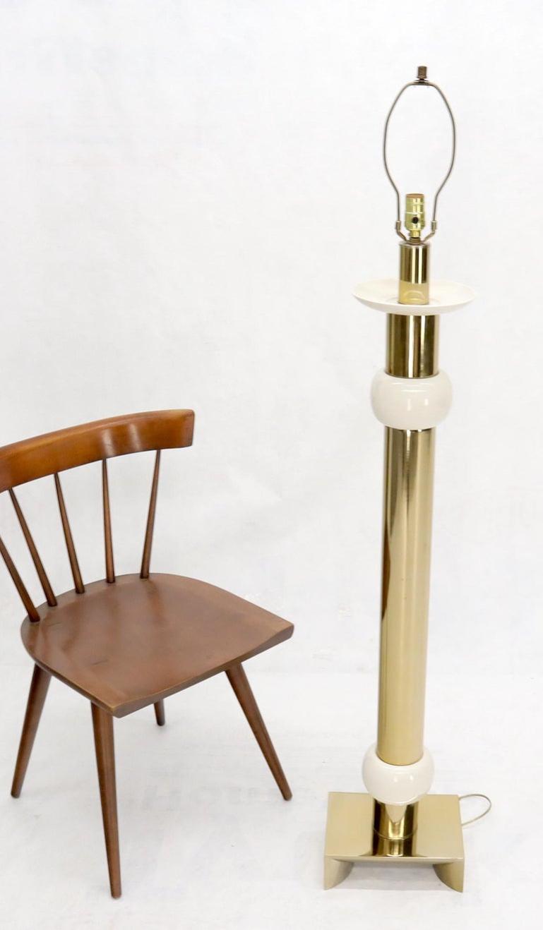 Mid-Century Modern Brass Heavy Bracket Shape Base Floor Lamp