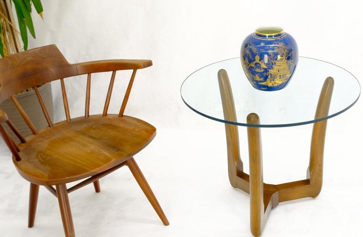 Sculptural Tripod Base Round Glass Top Side Center Table Stand