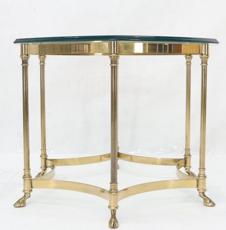 Hexagon Glass Top Brass Base Hoof Feet Italian Side End Table Stand