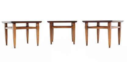Set of Three American Walnut Square End Side Occasional Tables Stands