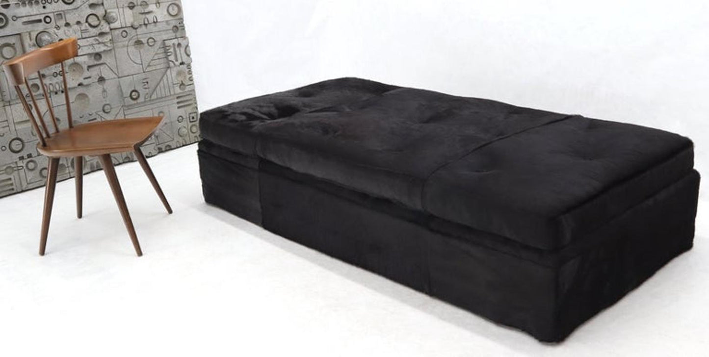 All Black Cowhide Fur Upholstery Custom Daybed Large Bench