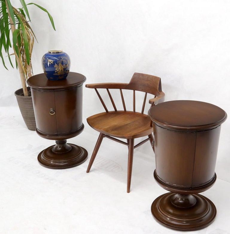 Pair of Round Barrel Shape One Door Compartment End tables Night Stands
