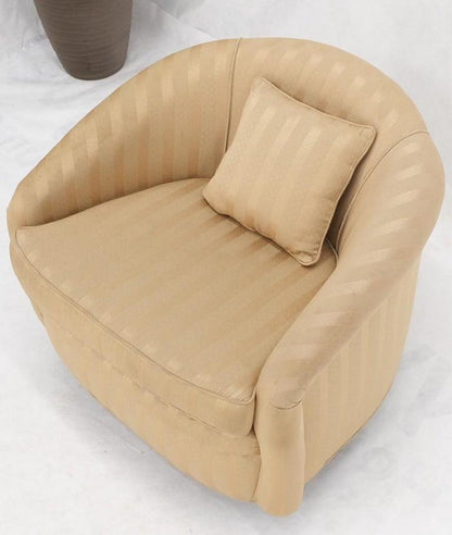 Barrel Back Striped Upholstery Swivel Lounge Chair Milo Baughman