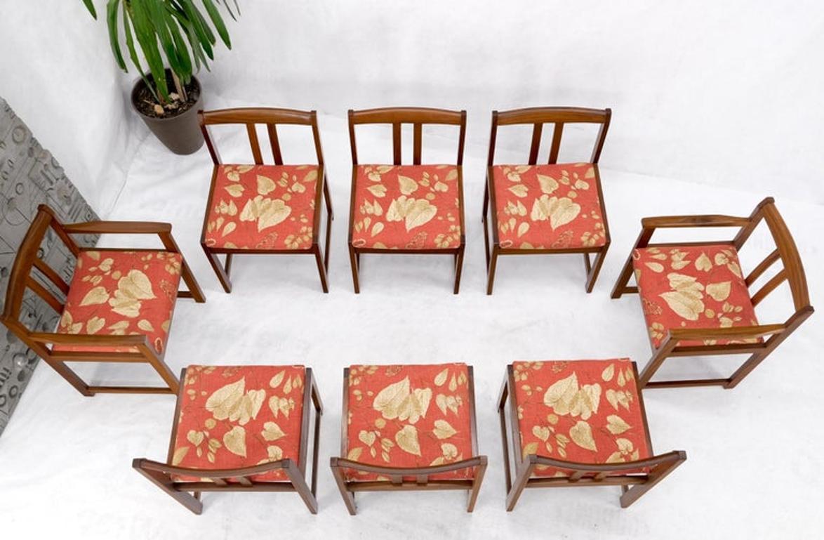 Set of 8 Solid Rosewood Red Linen Fabric Upholstery Dining Arm Side Chairs