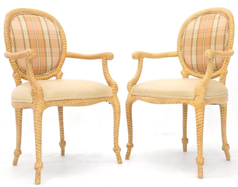 Pair of Twisted Rope Carved Wood Decorative Chairs