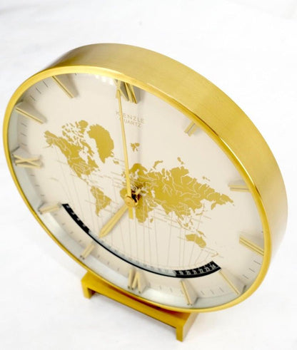 Big Machined Brass Kienzle Modernist Table World Time Zone Clock 1960