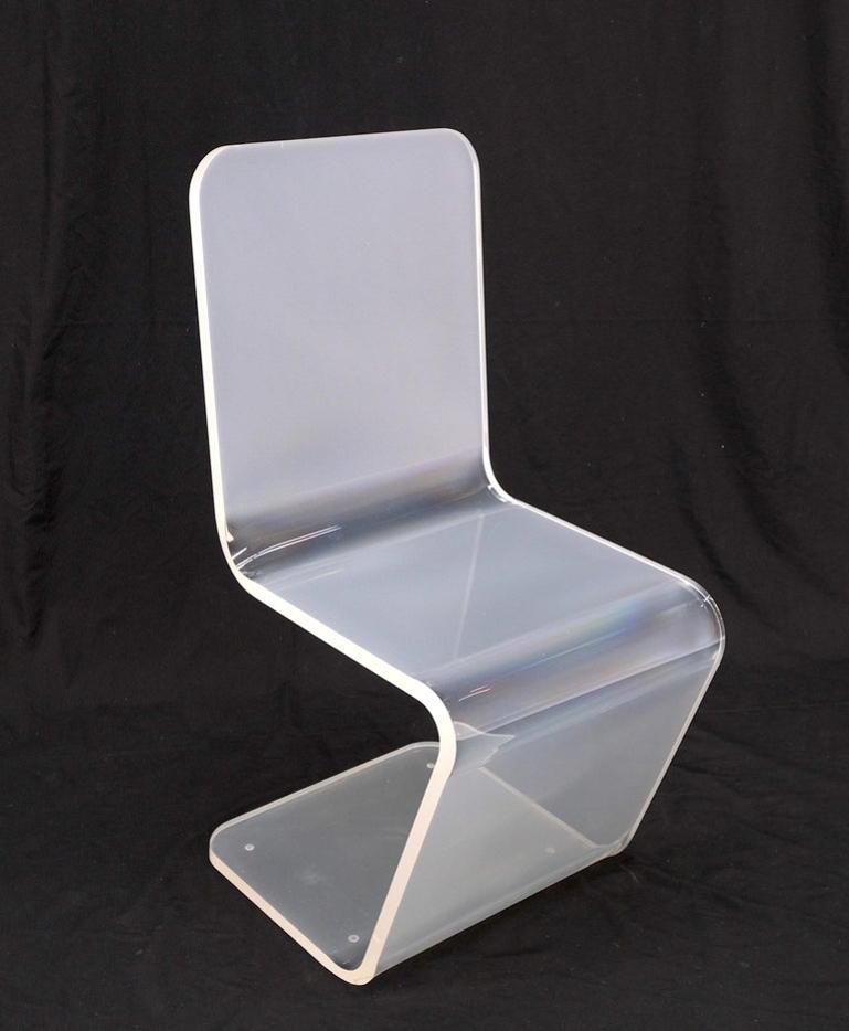 Bent Thick Heavy Lucite Side Z Dining Side Chair Mid-Century Modern