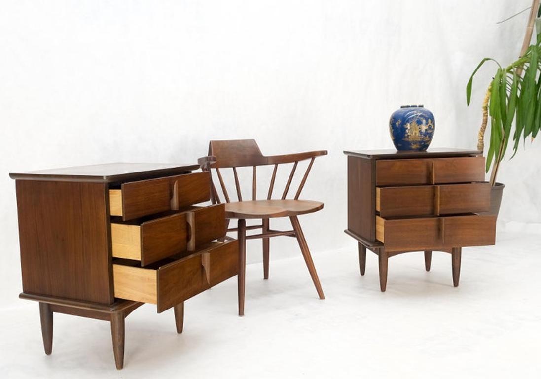 Pair Walnut Mid Century 3 Drawers Sculptural Night Stands End Tables Mint!