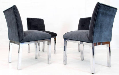 Set of Four Chrome and Mohair Upholstery Dining Side Chairs