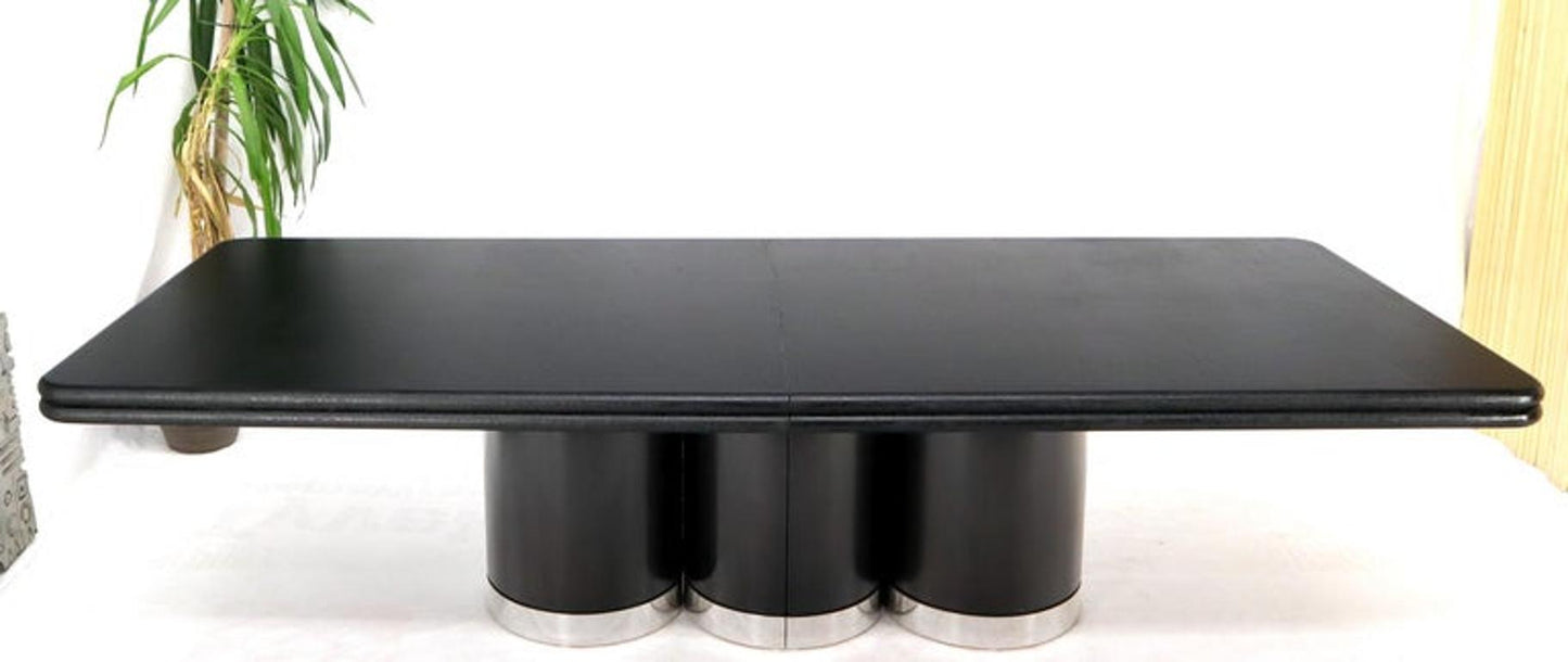 Triple Cylinder Base Lacquered Cloth Wrapped Extra Long Dining Conference Table