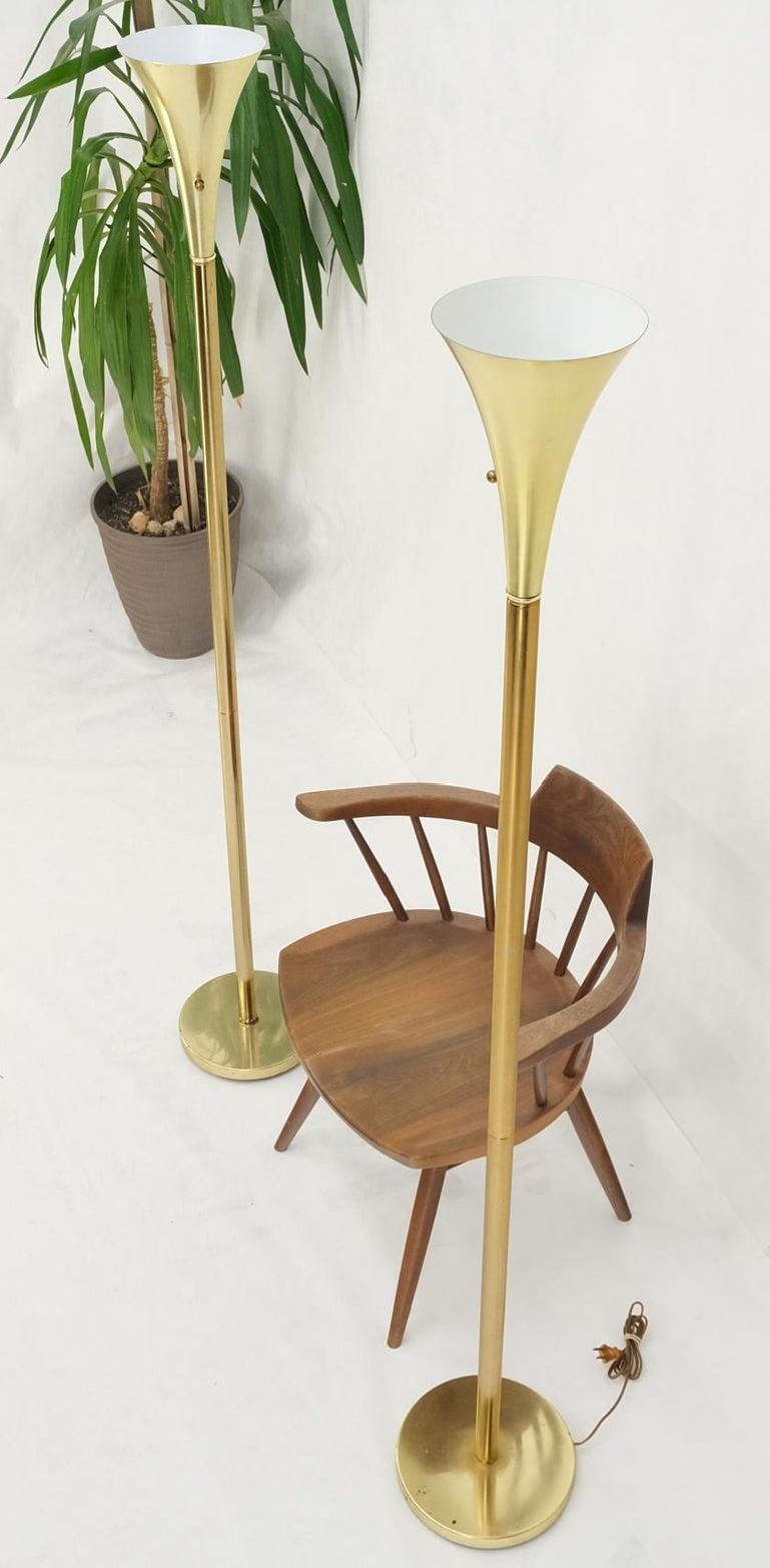 Pair of Mid Century Modern Brass Trumpet Shape Floor Lamps Torcheres